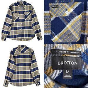 Brixton Shirt Men Medium Yellow Blue Plaid Long Sleeve Button Down